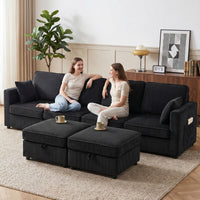 Canapé d'angle 4 places en U avec ottomane de rangement, canapé d'angle 306 cm aspect velours côtelé, 4 coussins (9)