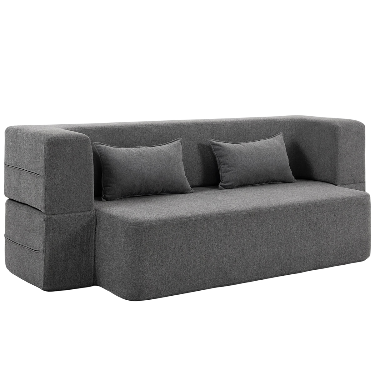 2-personers sovesofa i skum, sovesofa med brede armlæn, 2 puder, 360 kg bæreevne, grå