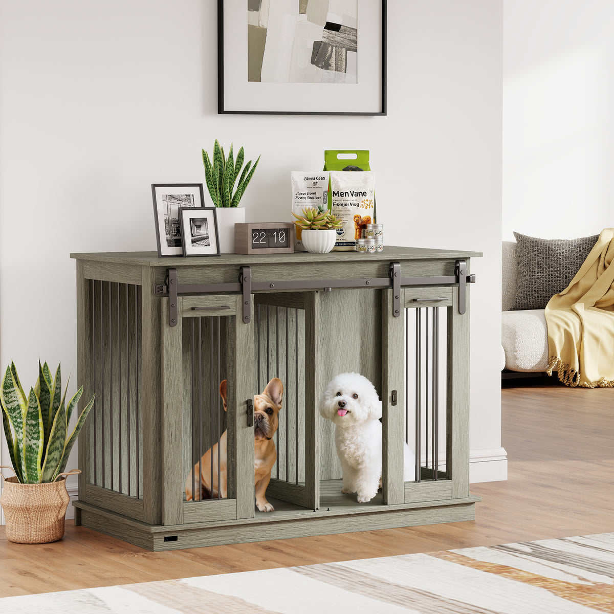 Dog cage with 2 doors, dog crate, transport box for dogs, rustic design, lockable, grey (2)