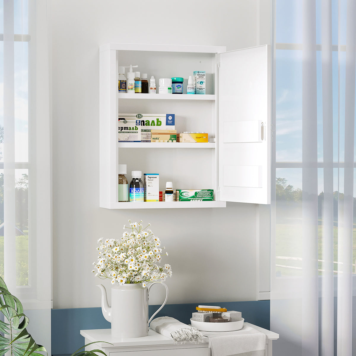 Medicine cabinet, 3 compartments, lockable, with prescription slot, sturdy steel housing, white, 40 x 15 x 53.5 (2)
