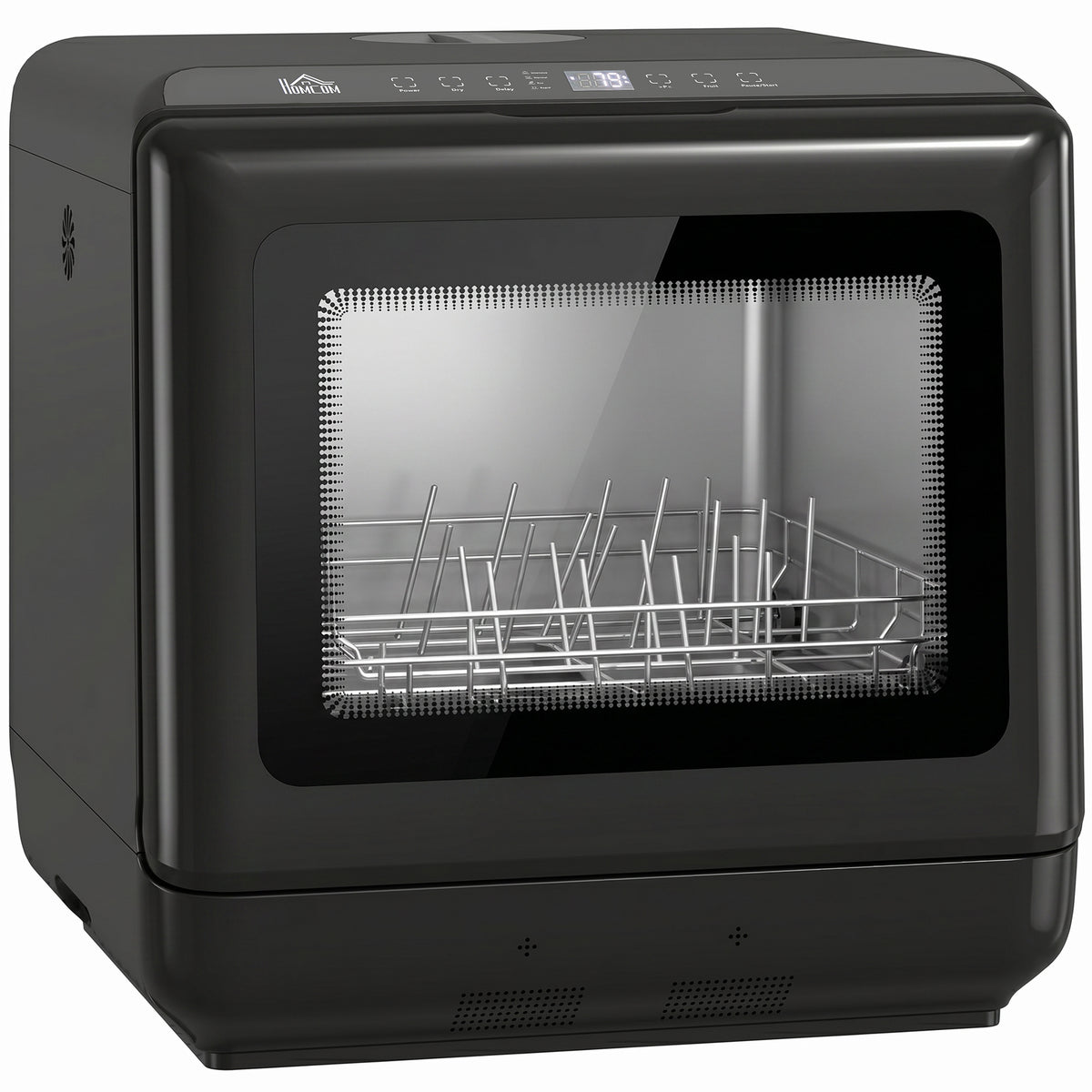 Tabletop dishwasher, with integrated 6-liter water tank, 5 programs, 4 place settings, LED display black