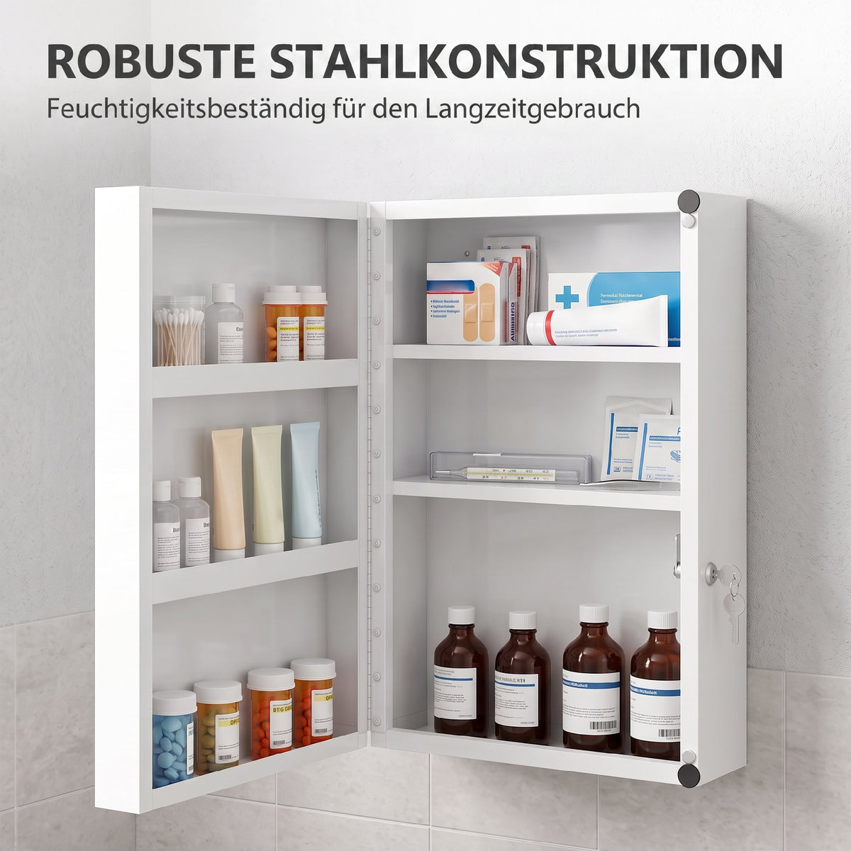 Medicine cabinet, lockable medication cabinet with 6 shelves for kitchen, hallway (6)