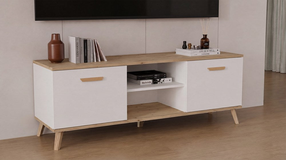 TV-Schrank OLYMPO 150 WEISS EICHE ARTISAN 150 CM Fernsehtisch – Produktabbildung 2
